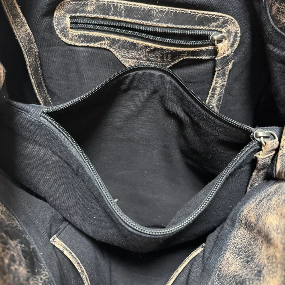 Bed Stu Handbag Black Lux Rustic Rockaway Leather Satchel Purse Tote Bag 18x12x6 - Picture 14 of 16